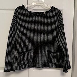 Max Studio LONDON Business Dressy Woven Tweed Black & White Boucle Top Large